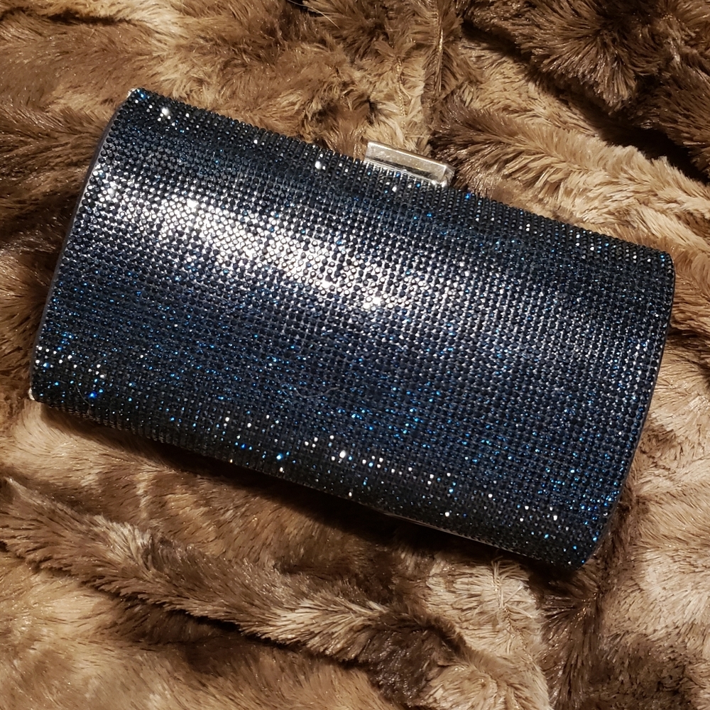 Navy blue INC rhinestone clutch